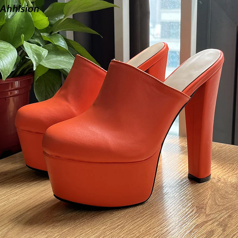 

Ahhlsion/женские туфли-лодочки ручной работы из искусственной кожи с открытой пяткой на блочном каблуке с круглым носком, красивые оранжевые туфли для косплея, женские американские большие размеры 5-15
