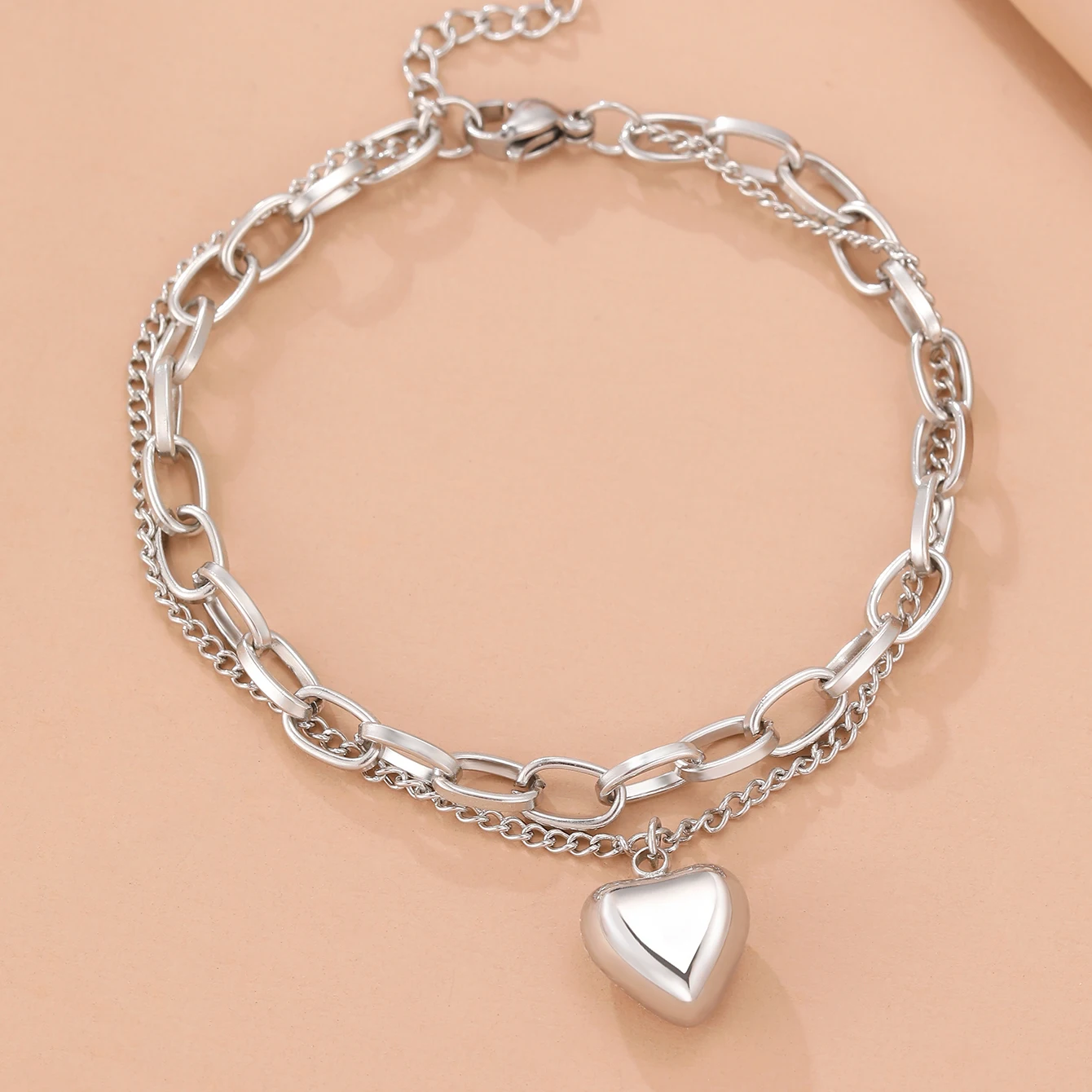 Stainless Steel Bracelets Vintage Elegant Heart Pendant Multilayer Chains Light Luxury Charms Bracelet For Women Jewelry Gifts image 2
