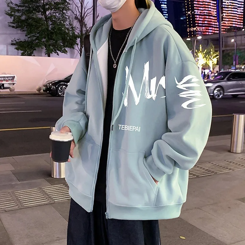 

Laid-ba American Sle Hoodie Jaet Men Spring Autumn New Heavyweight Loose Men's Zipper Open Cardigan Trendy Faion