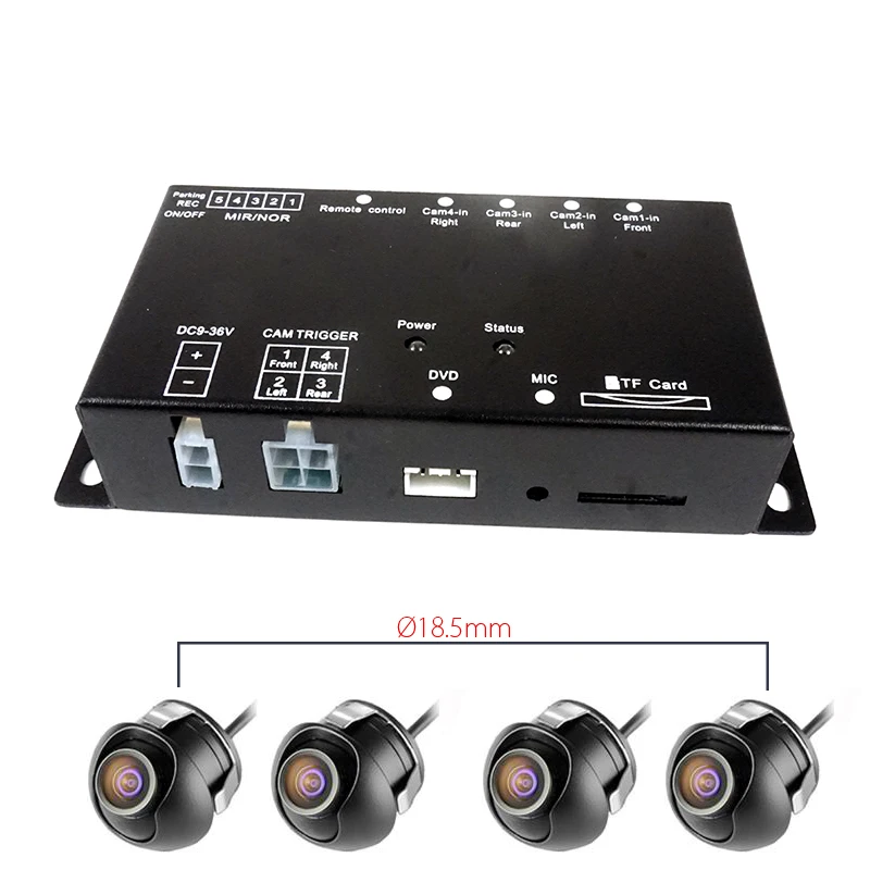 SD Card Intelligent Mini car Recorder DVR Panoramic driving Monitoring Traffic Recorder four views video 4 channel CCd camera