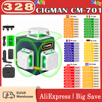 CIGMAN CM-701 EU-Plug 3x360° Self Leveling Laser Level 100ft 3D Green Cross Line Rechargeable Battery Remote Control