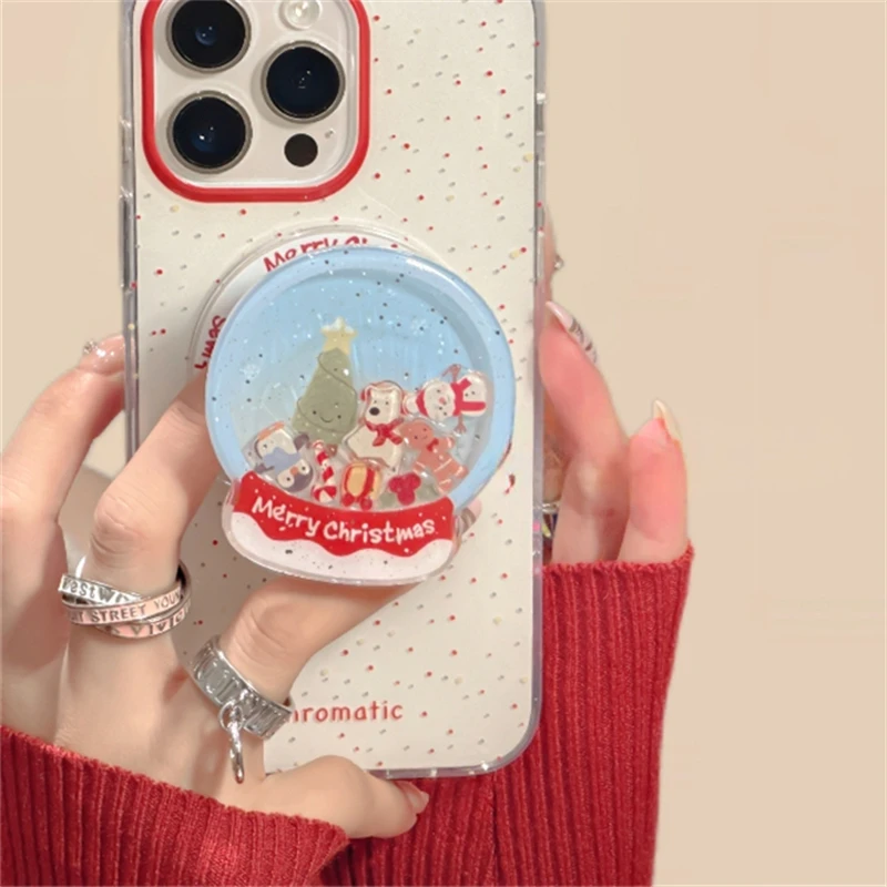 Cute Quicksand Christmas Cartoon Magnetic Holder Grip Tok Griptok Phone Stand Support For iPhone 16 15 For Pad Magsafe Smart Tok view 3