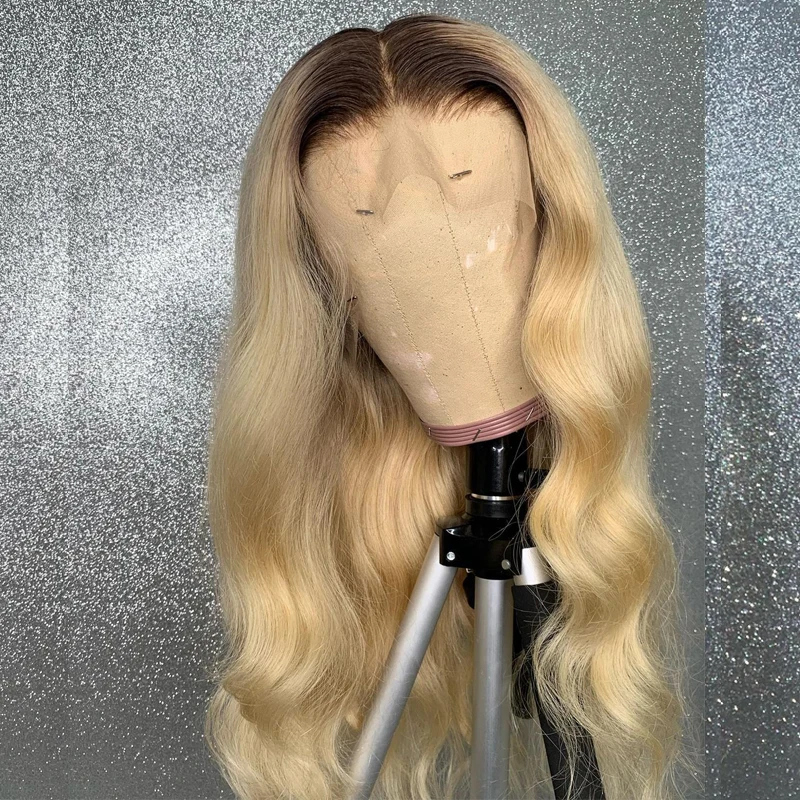 26 inch Long Ombre Blonde 180Density Soft Body Wave Lace Front Wig For Black Women BabyHair Glueless Preplucked Heat Resistant