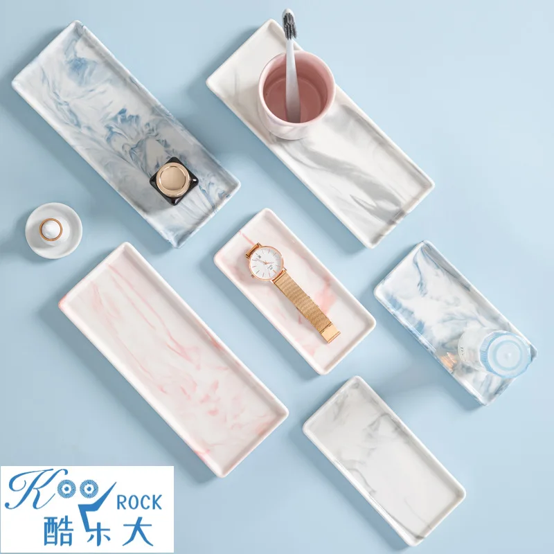 

Мраморный керамический поднос - скандинавский стиль Ins, домашний декор, многофункциональная ювелирная тарелка и сервировочная тарелка, квадратная, ручная роспись