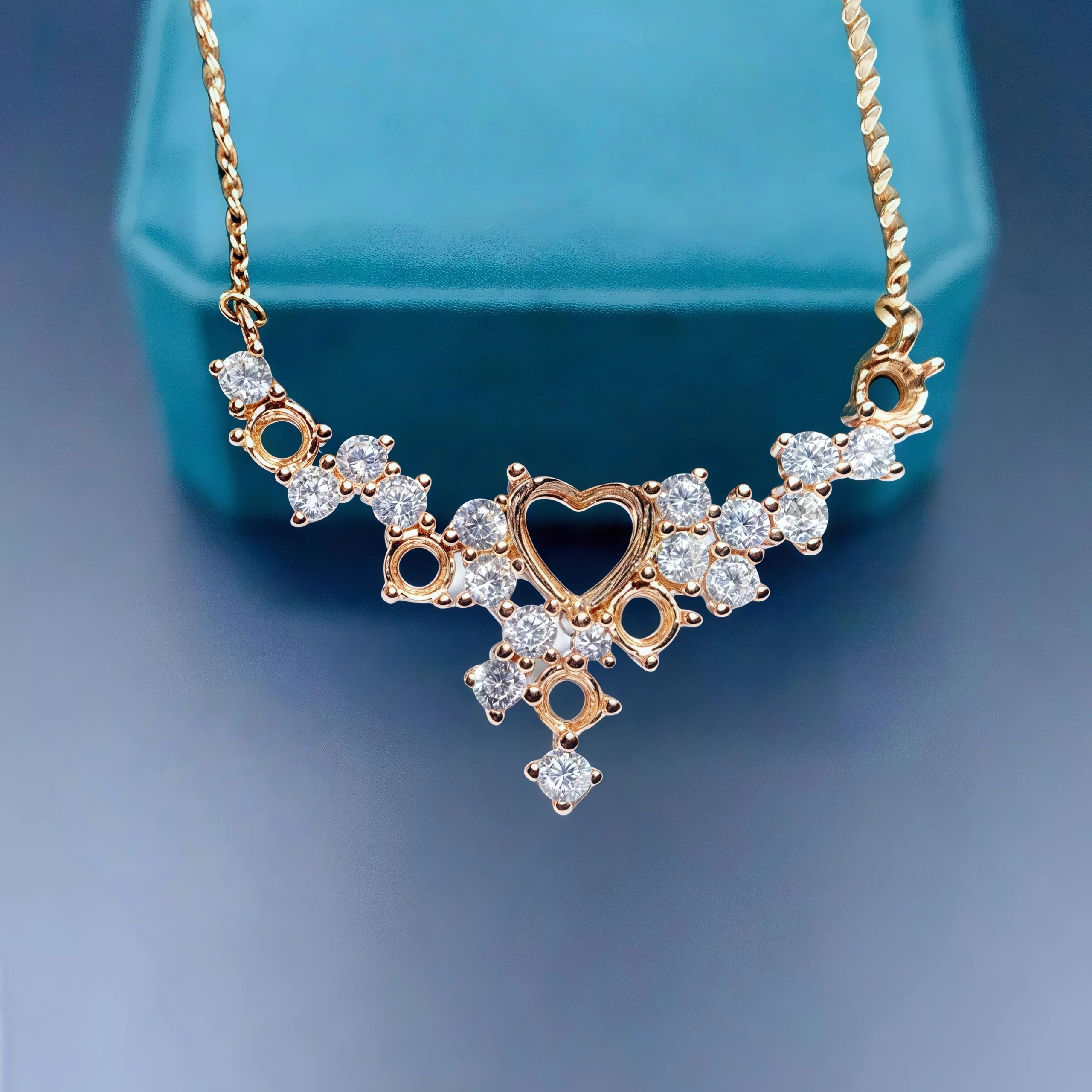 موضة عقد دي اي واي حامل فارغ S925 فضة إعداد 6 مللي متر على شكل قلب حجر غرامة الزركون حفلات الزفاف مجوهرات للمرأة #5