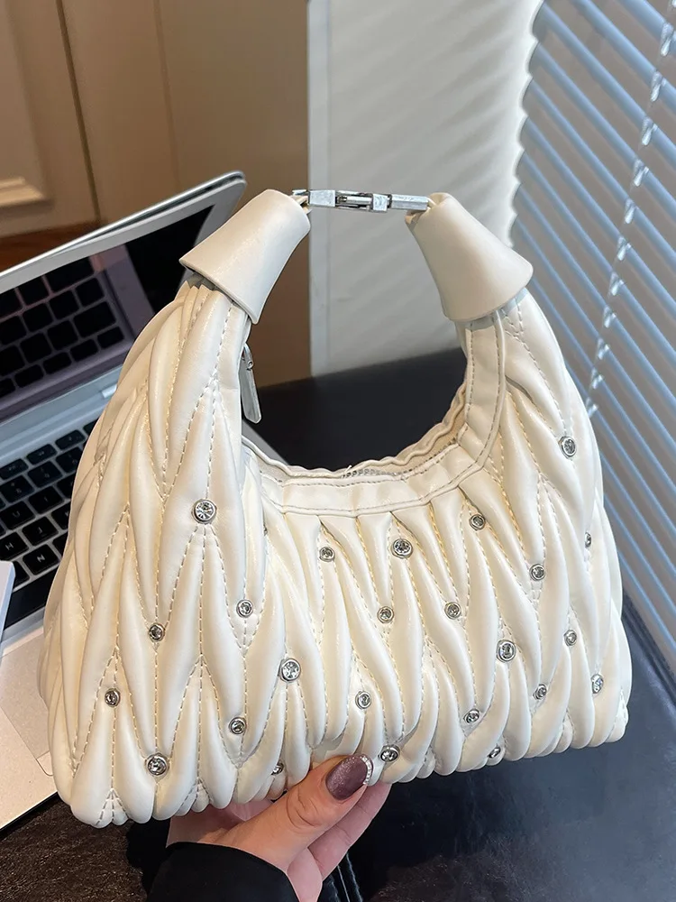 

Весна 2026, новая стильная сумка - плиссированная сумка через плечо со стразами - женская сумка на одно плечо - женская сумка через плечо