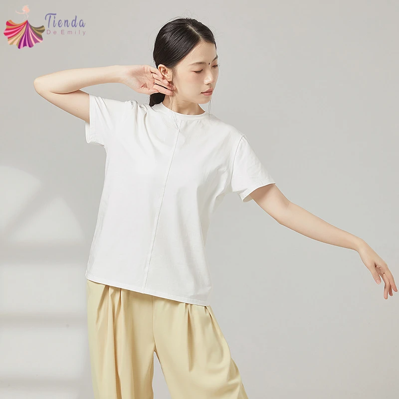 

Женский топ для современных танцев, футболка с круглым вырезом и коротким рукавом, однотонная базовая блузка, простая тренировочная одежда, летняя повседневная повседневная одежда для йоги