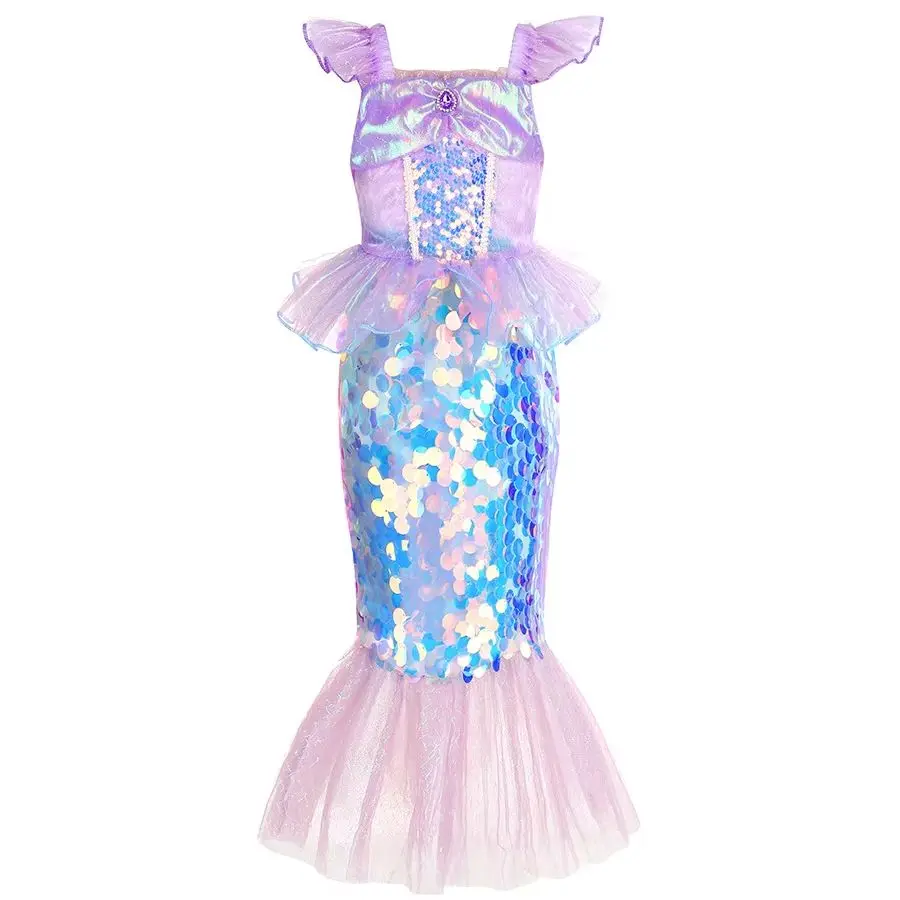 Pailletten Fishtail Prinses Kostuum Kinderen Paarse Jurk Voor Meisjes Halloween Zeemeermin Cosplay Kinderen Carnaval Verjaardagsfeestje Jurk