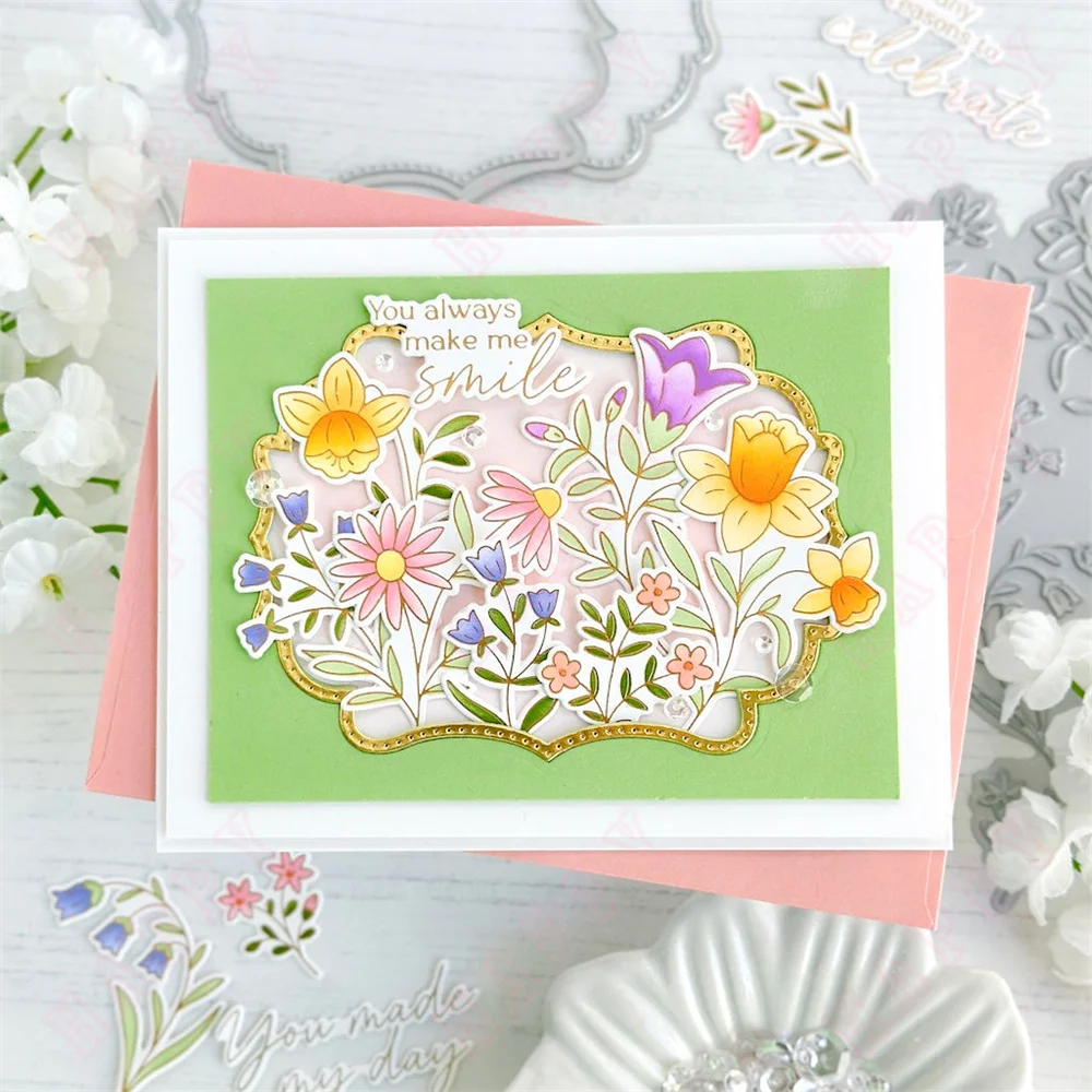 Fancy Frames 2024 new Metal Cutting Dies pink Stamp Stencils Hot Foil DIY Scrapbook fresh Craft Card Making Decor Embossing Mold
