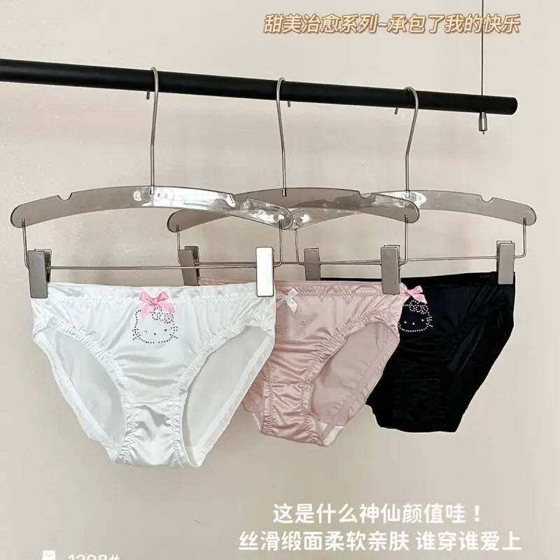 Hello Kitty Cartoon Femme Sexy Underpant Sanrio Cartoon Girl Thin Strap T-Back Y2K Diamond Printed Underwear Panties Girl's Gift