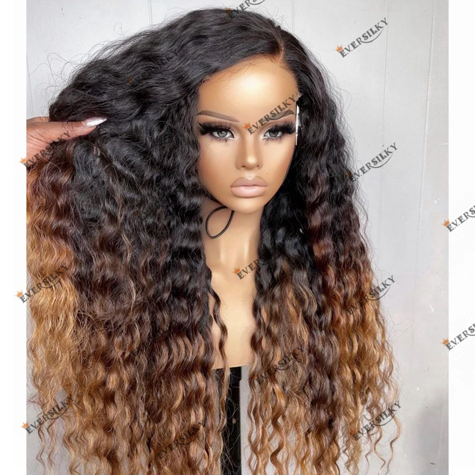 

250% Density Human Hair Loose Deep Curl 360 Lace Frontal Wig for Black Women 3T Ombre Natural Remy Malaysia Human Hair 13x6 Lace