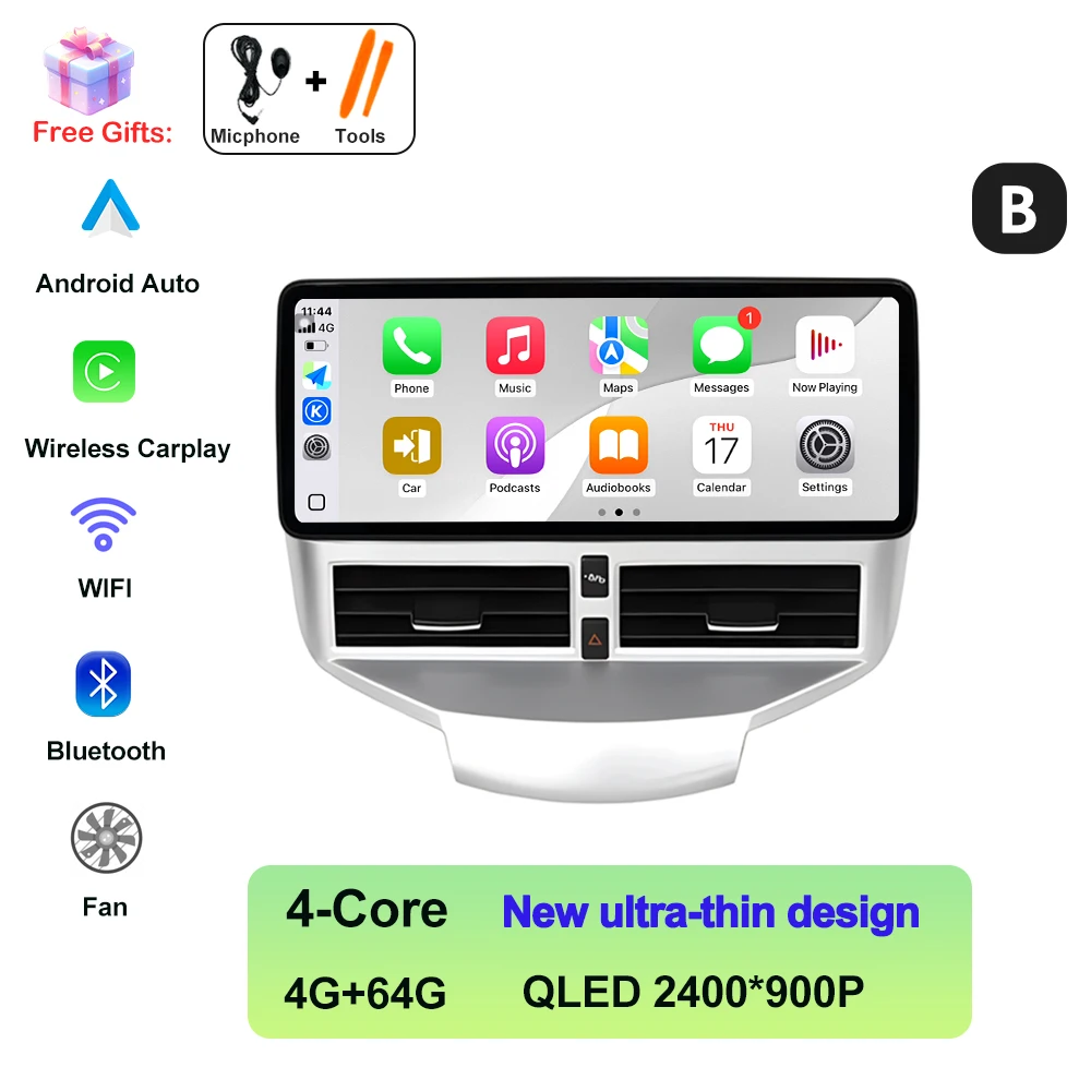 Voor Ford Fiesta 2009-2014 Autoradio Multimedia Video Player Navigatie GPS Android AUTO Draadloze CarPlay WIFI 4G QLED 2400*900P