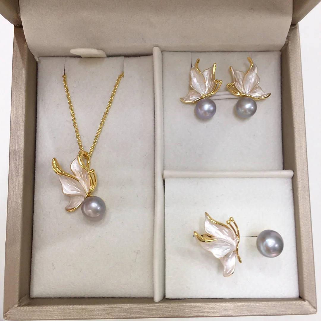 Grade 5A Natural Freshwater Pearl Pendant Earrings Ring Dance Skirt Suit Seashells Small Skirt Pearl Suit