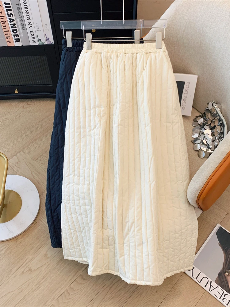 

Белая юбка-миди трапециевидной формы на подкладке, женская зимняя свободная юбка трапециевидной формы с открытым разрезом, хлопковая пуховая юбка длиной Ci Commute