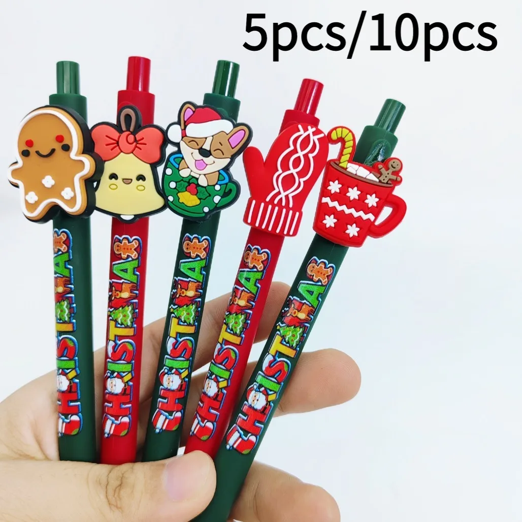 5pcs/10pcs Christmas Element Series Ballpoint Pen Creative Christmas Element Theme Gift Pen Student Writing Signature Text