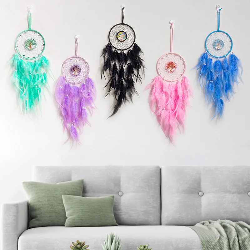 Crystals Natural Stone Tree of Life Dream Catchers Hanging Ornaments for Girl Bedroom Dreamcatcher Home Room Decoration Gifts