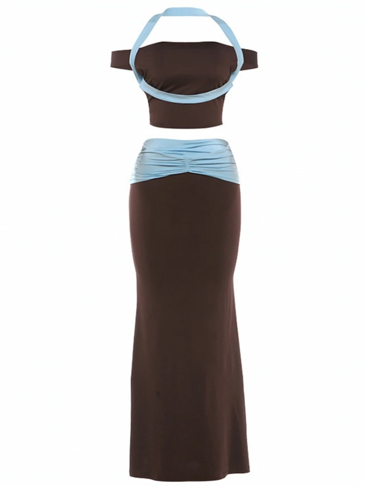 

Комплект из 2 предметов: топ и юбка, элегантное женское платье макси с коротким рукавом, сексуальное пляжное платье, модное вечернее платье для женщин, летнее платье для вечеринок и прогулок.