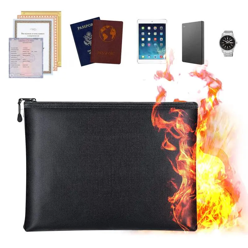 Fireproof Document Bag Waterproof Money Bags Fire Safe Storage Pouch with Zipper Cash File Envelope Holder for Home Office