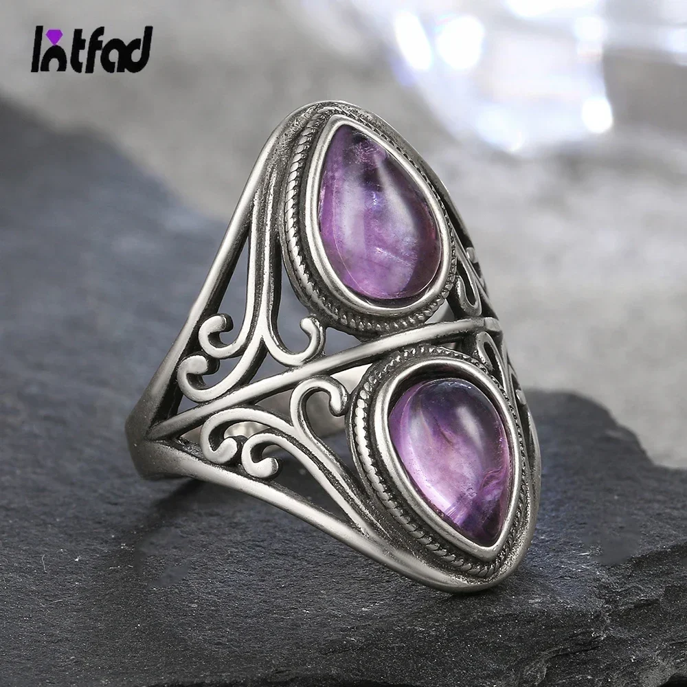 Luxury 925 Sterling Silver Vintage Ring Natural Amethyst Rings Wedding Anniversary Party Ring Gifts for Women Jewelry