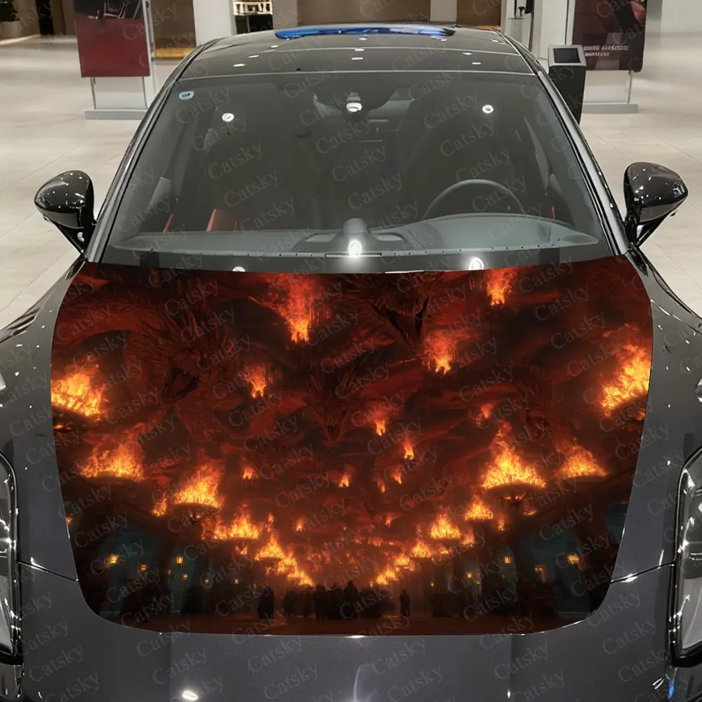 Adesivo de capô de carro Flame Dragon, decoração de carro autoadesiva à prova d'água de PVC resistente a arranhões