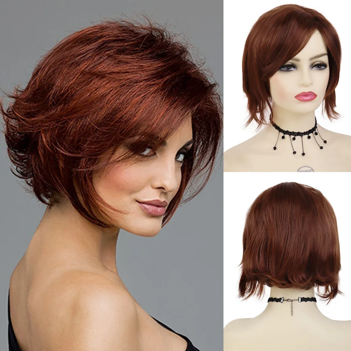 GNIMEGIL Female Red Wigs Short Synthetic Hair Curly Wigs for Women Shag Natural Wig for Mother Trendy Mommy Wig Old Lady Costume