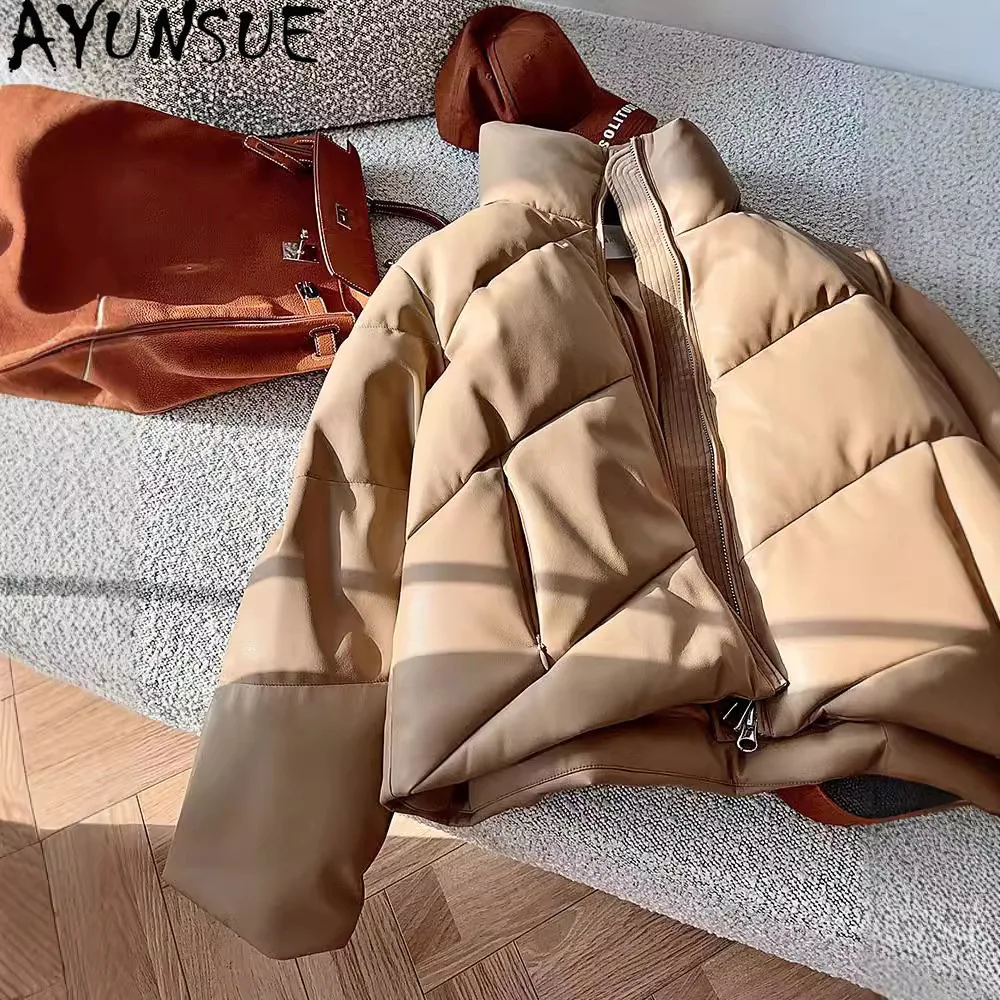 AYUNSUE Sheepskin Genuine Leather Jacket for Woman Winter Clothes 2026 Fashion Down Coat Women Short Loose Fit Casaco Feminino
