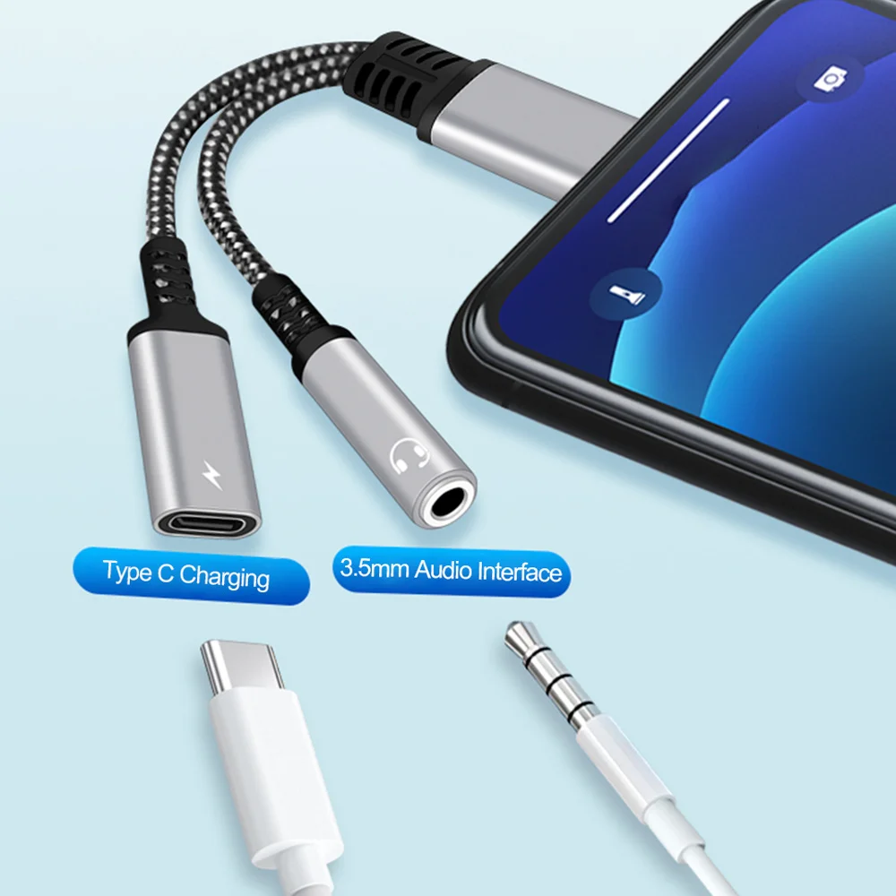 Byscoon 2IN1 USB Type C To 3.5mm Aux Adapter Type-c 3 5 Jack Audio Cable Earphone Cable Converter For Samsung OPPO Xiaomi Redmi