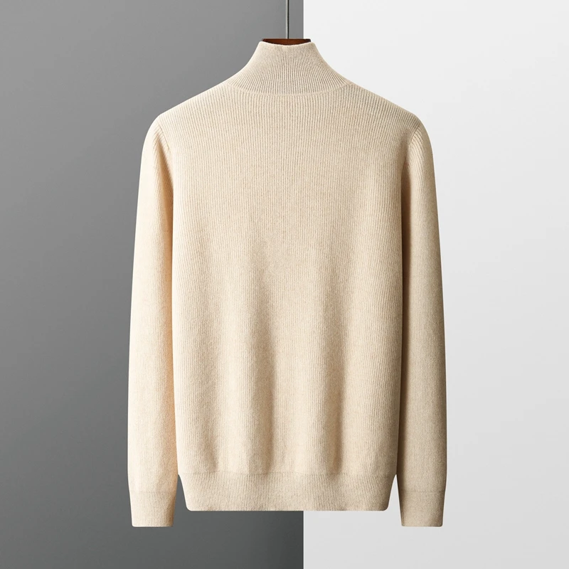 2023 New Pure Cashmere Sweater Men's Knit Large Size High-End Top 100%Wool Half High Neck Thick Pullover Winter Youth Wild Warm