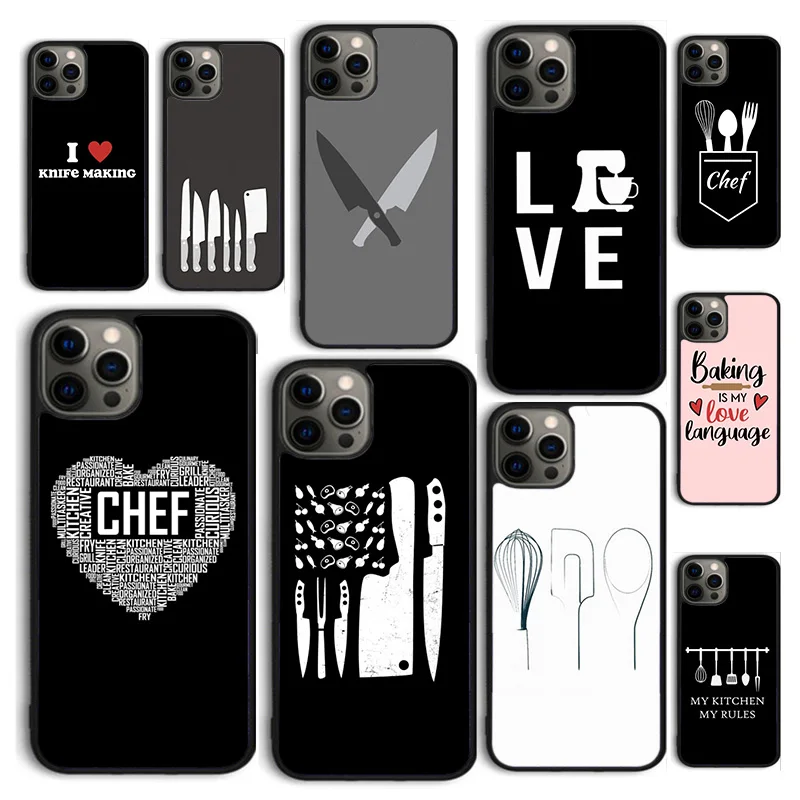 Autumu Love Baking Chef Knife Phone Case Cover for iPhone 16 15 12 mini 11 13 14 Pro Max SE 2020 Apple 6S 7 8 Plus Coque