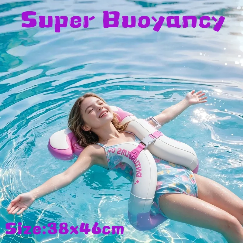Double Handle Inflatable Swim Float Vest With Adjustable Safety Buckle Underarm Floaties Hands Free Swimming Pool Safety Learnin