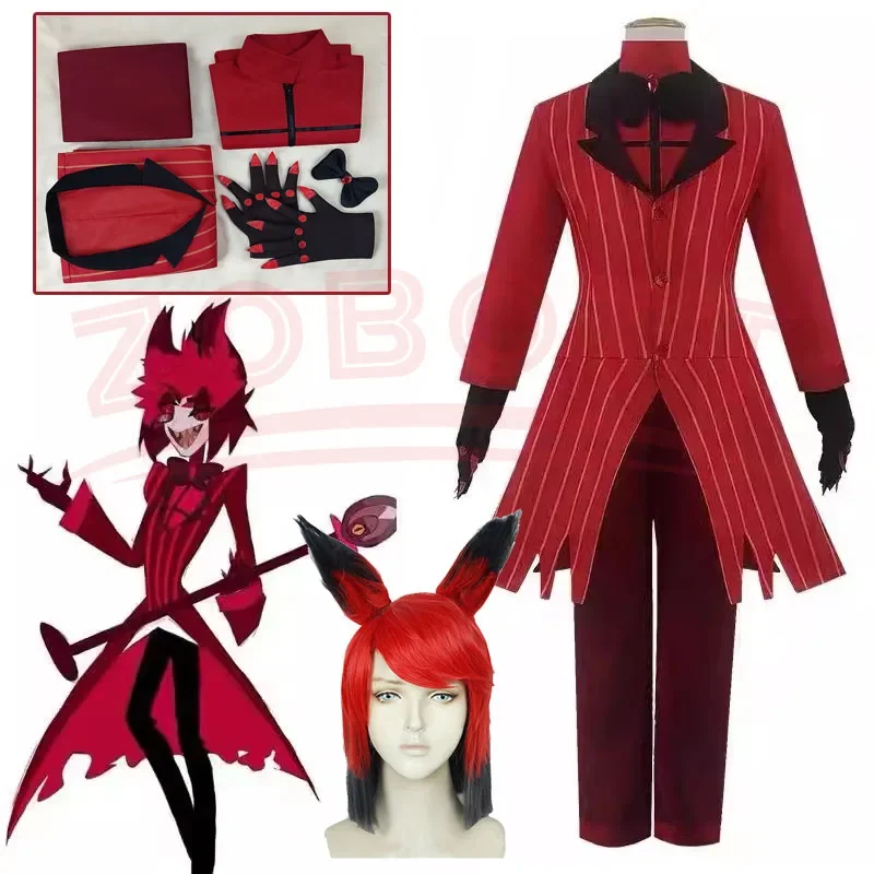 Hazbin Alastor Cosplay Costumes pour hommes adultes, uniforme d'hôtel, rouge trempé, anime, Halloween, carnaval, Noël