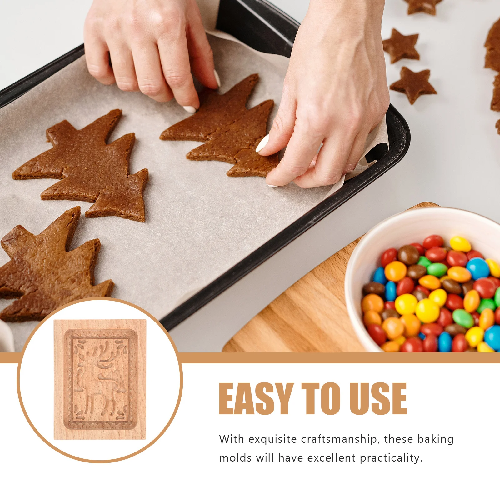 

Wooden Cookie Mold Set Smooth Non-Stick Baking Tool For Home Bakery Press Style Molds Wood Biscuit Stamp Pastry Kit