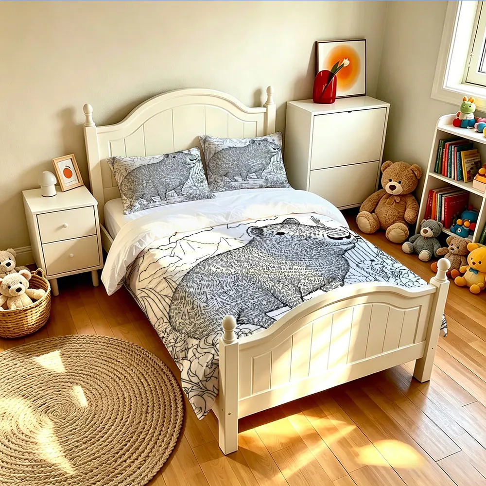A 3-piece outdoor water buffalo hand-painted pattern bedding set featuring a soft coreless design that can be machine washed