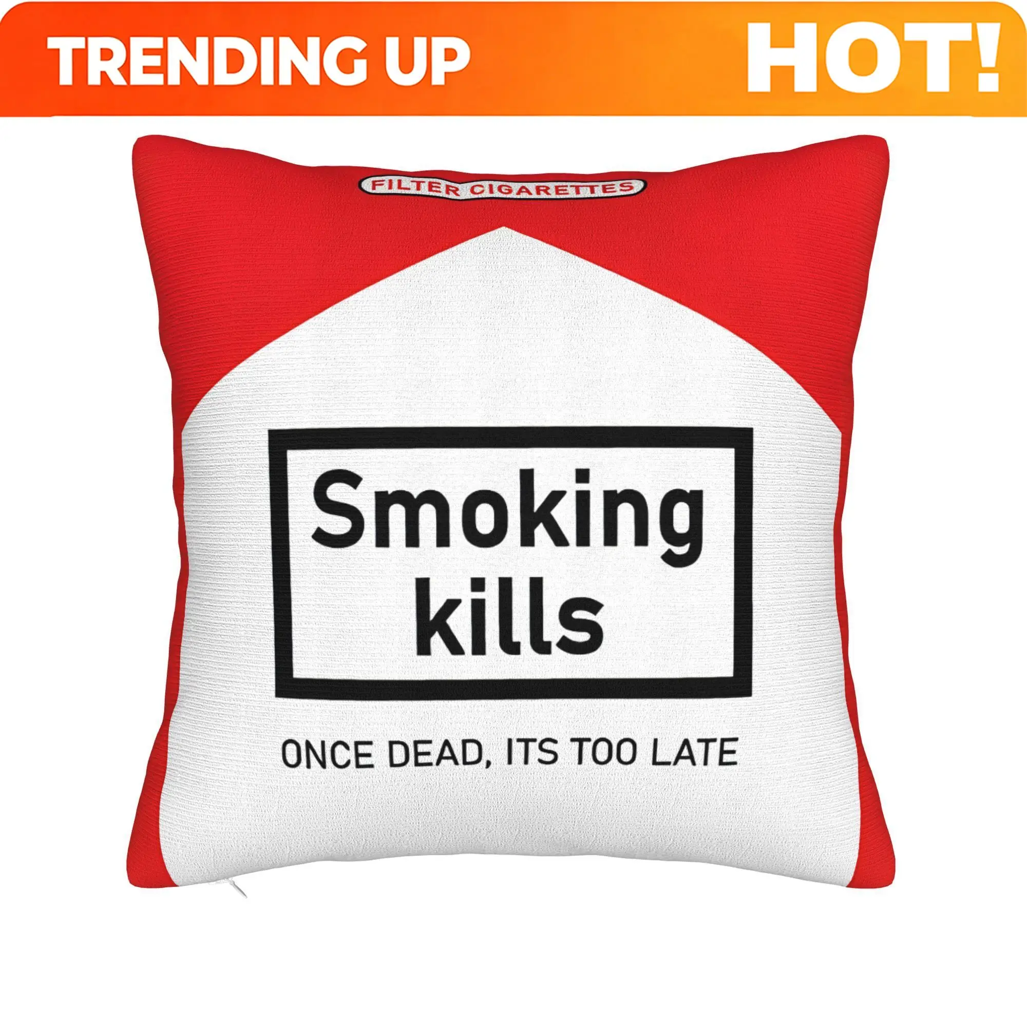 Personaliza 1 funda de almohada con el lema 'Smoking Kills' en negro sobre fondo rojo y blanco, impresión a doble cara, cómoda para el hogar