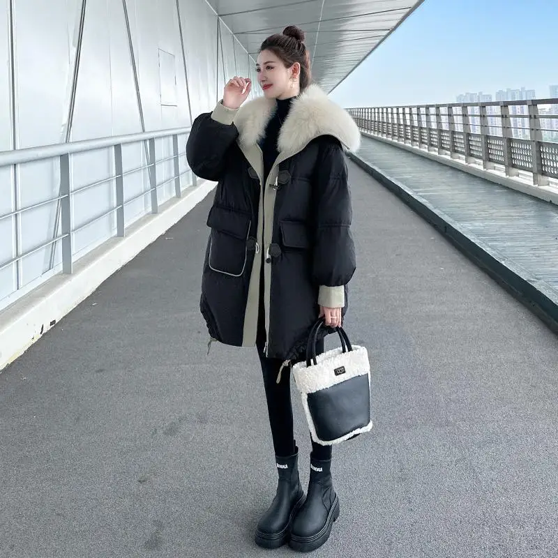 

Winter New Mid Length Women's Fox Collar Down Coat Thick White Duck Down Coat Fashion Women's Snow Coat Women's Jacket