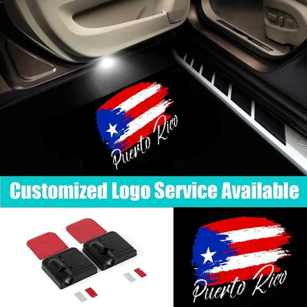 

2 Pieces Wireless LED Shadow Lights 3D The American Flag Puerto Rico USA FLAG Logo Car Door Welcome Laser Projector