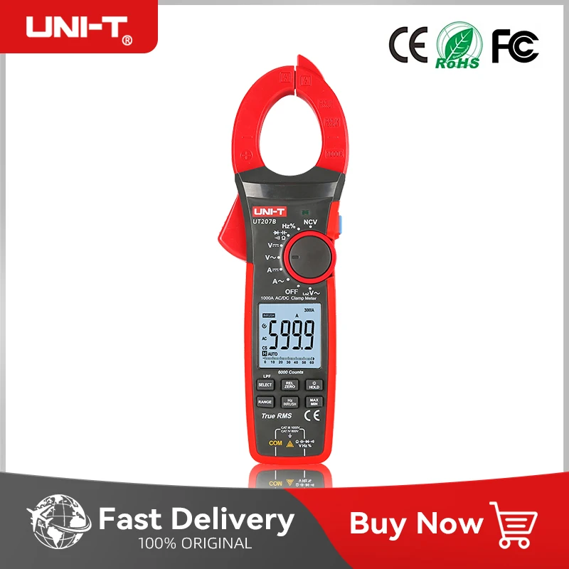 uni t true rms digital clamp medidor ut207b ut208b ac dc atual 1000a 1000v lpf 6000 contagem luz de fundo lanterna multimetro tester 01