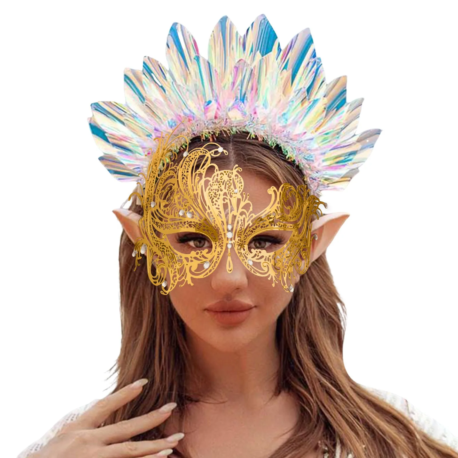 Carnival Women Hollow Lace Masquerade Bronzing Face Mask Princess Party Cosplay Prom Props Costume Nightclub Queen Eye Mask