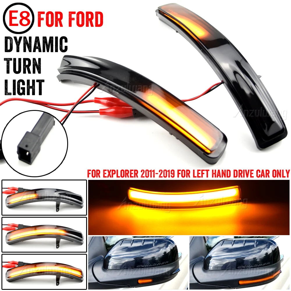 1 Piar For Ford Explorer U502 2011-2019（only fit for Left Hand Drive）Black Dynamic Led Side Wing Mirrors Turn Signal Light