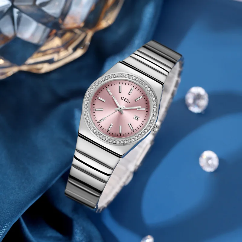 Niche Premium Sense Belt Calendar Guangzhou Watch Women's Light Luxury Diamond-encrusted Waterproof Bamboo Belt Quartz Watch