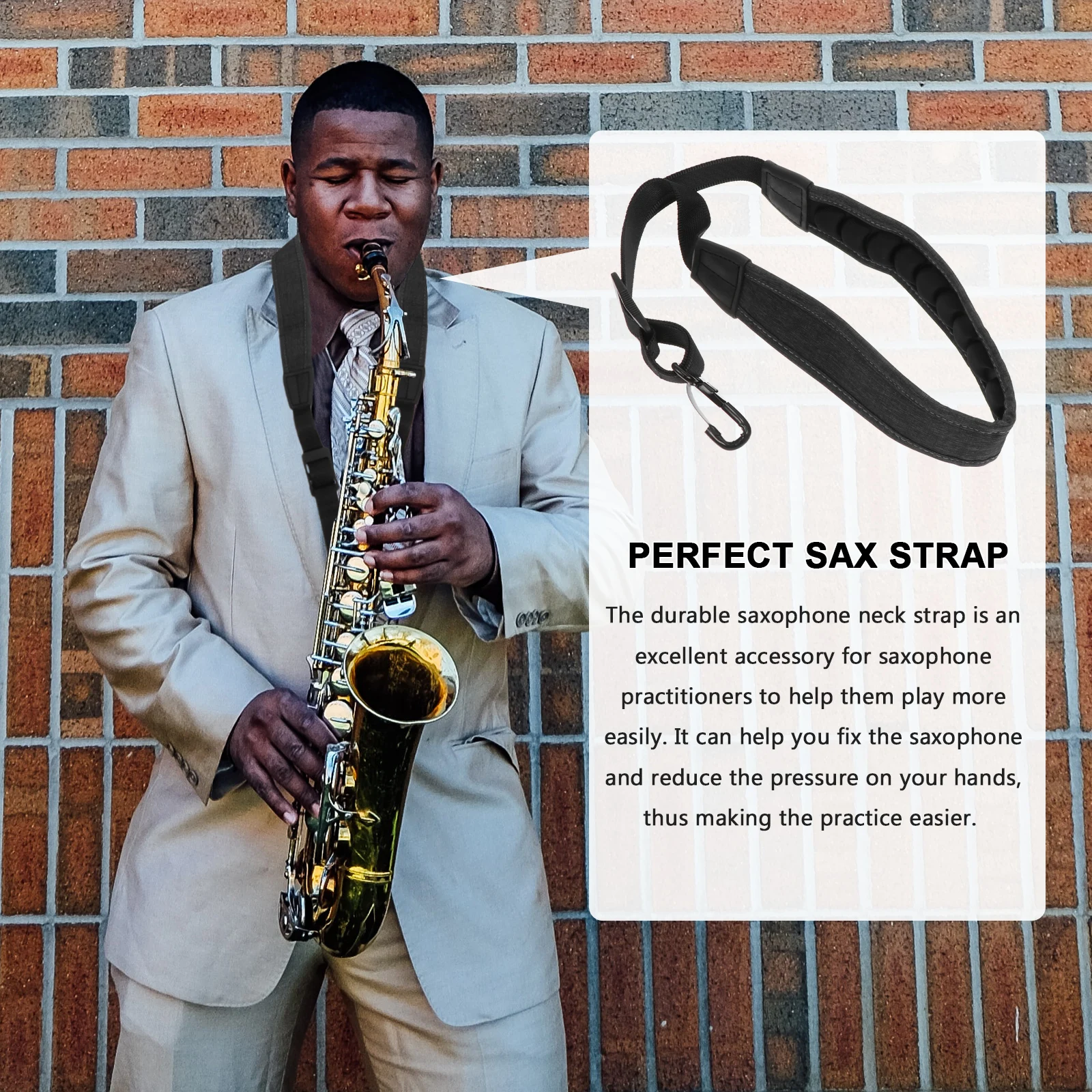 

Durable Saxophone Neck Strap Adjustable Belt Dark Grey Single pcs Long Life Reduce Pressure Stylish Replacement Accessory Phone
