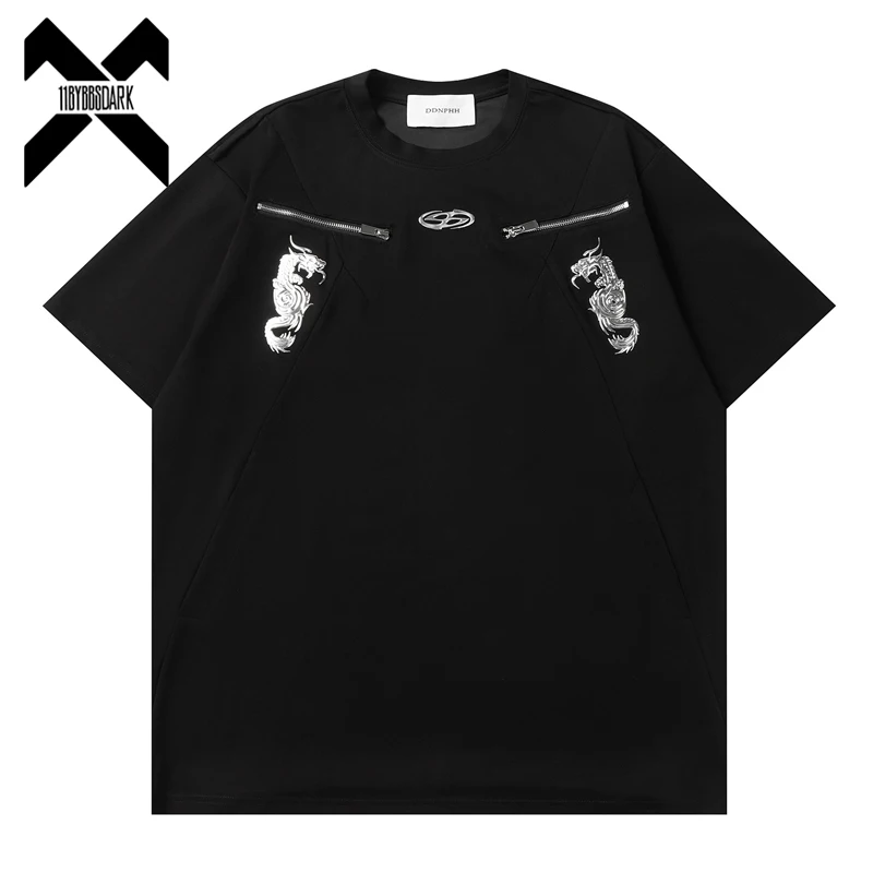 

Summer Black T-Shirt Men Techwear Zipper Design T Shirt Streetwear Harajuku Tshirt Tees Tops