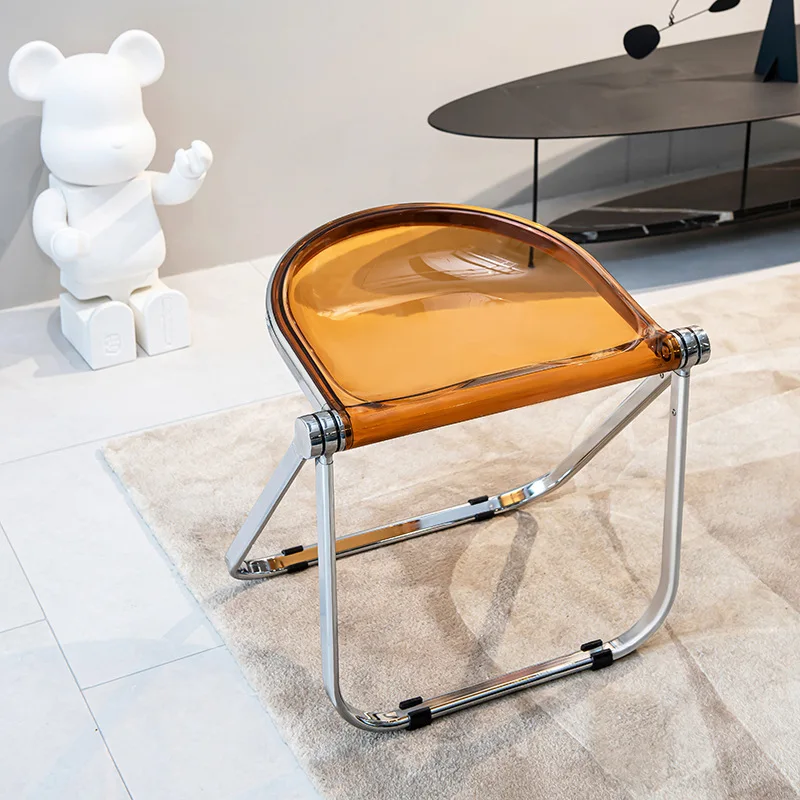 Nordic household metal medieval folding stool Internet celebrities ins wind leisure chair acrylic personalized dining chair