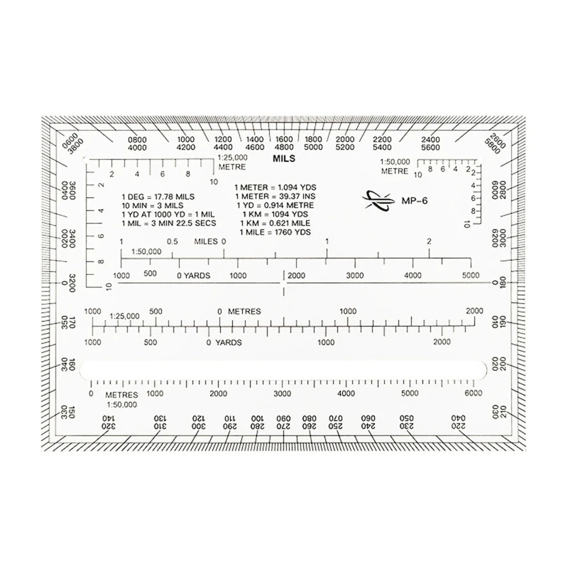 K1AA Topographic Flexible Map Scale Military Protractor Outer Edges 0-6400 Miles Bottom Read 1:5000 1:25000 for Outdoor