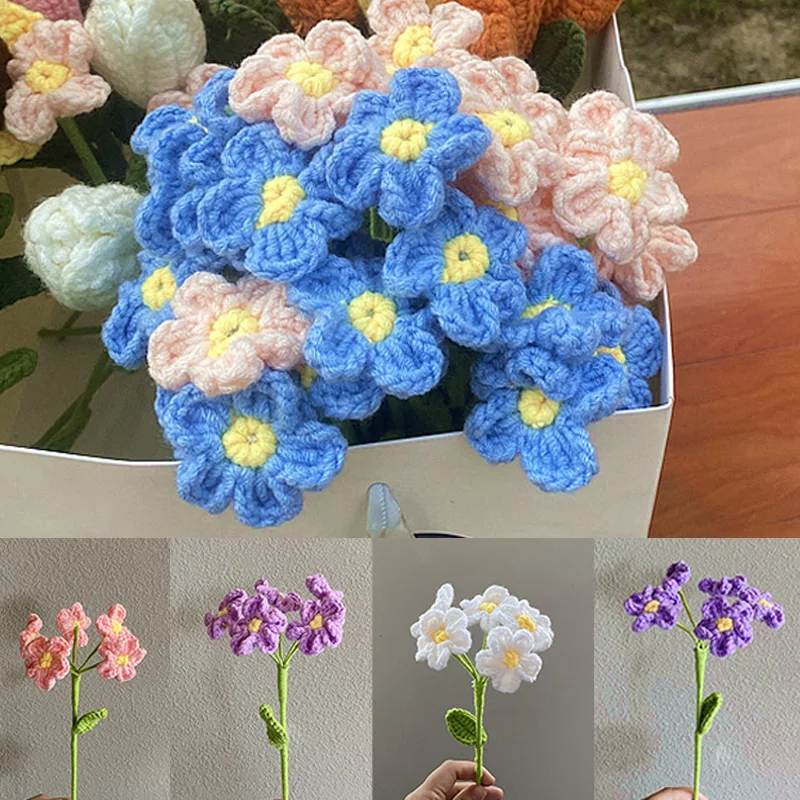 Knitted Flower Bouquet Artificial Flowers Hand-woven Crochet Knit Flower Handmade Valentine's Day Gift Wedding Party Home Decor