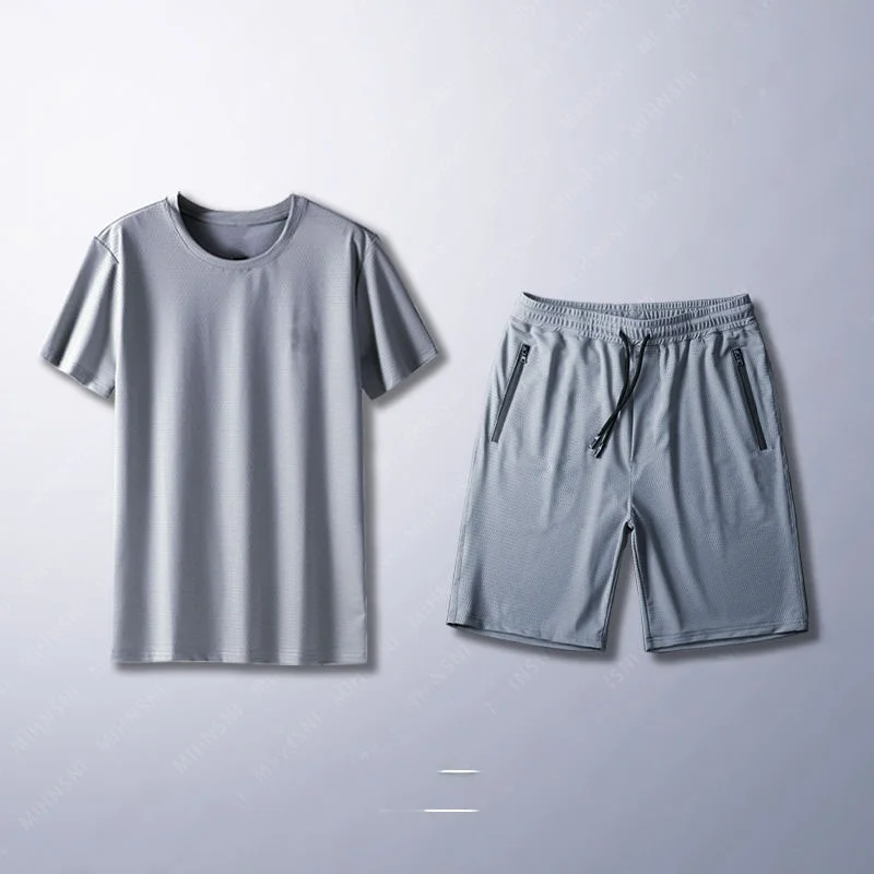 Gray t-shirt + gray shorts