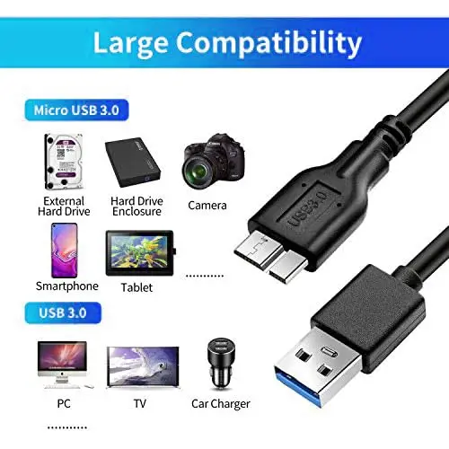 USB 3.0 Micro B Cable , 5Gbps USB 3.0 Type A Male to Micro B Cord Compatible with Samsung Galaxy,Camera Hard Drive etc