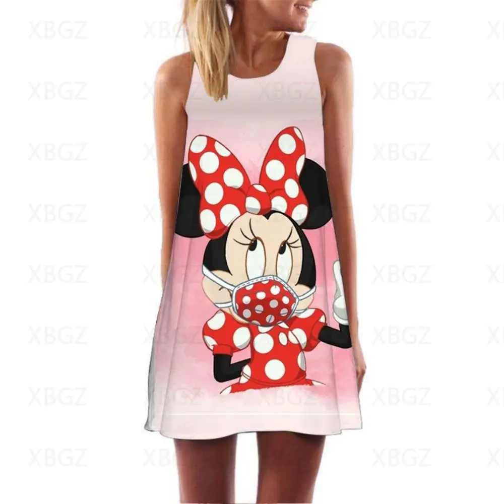 

Beach Dress Summer Dresses Woman 2022 Minnie Mouse Fashion Women Cartoon Women's Loose Print MiniDress Mickey Top Sexy Cool Boho