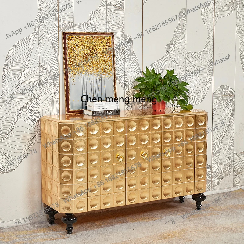 

Light luxury entrance cabinet, living room simple gold leaf screen, painted door partition, decoration dining side wine cabinet