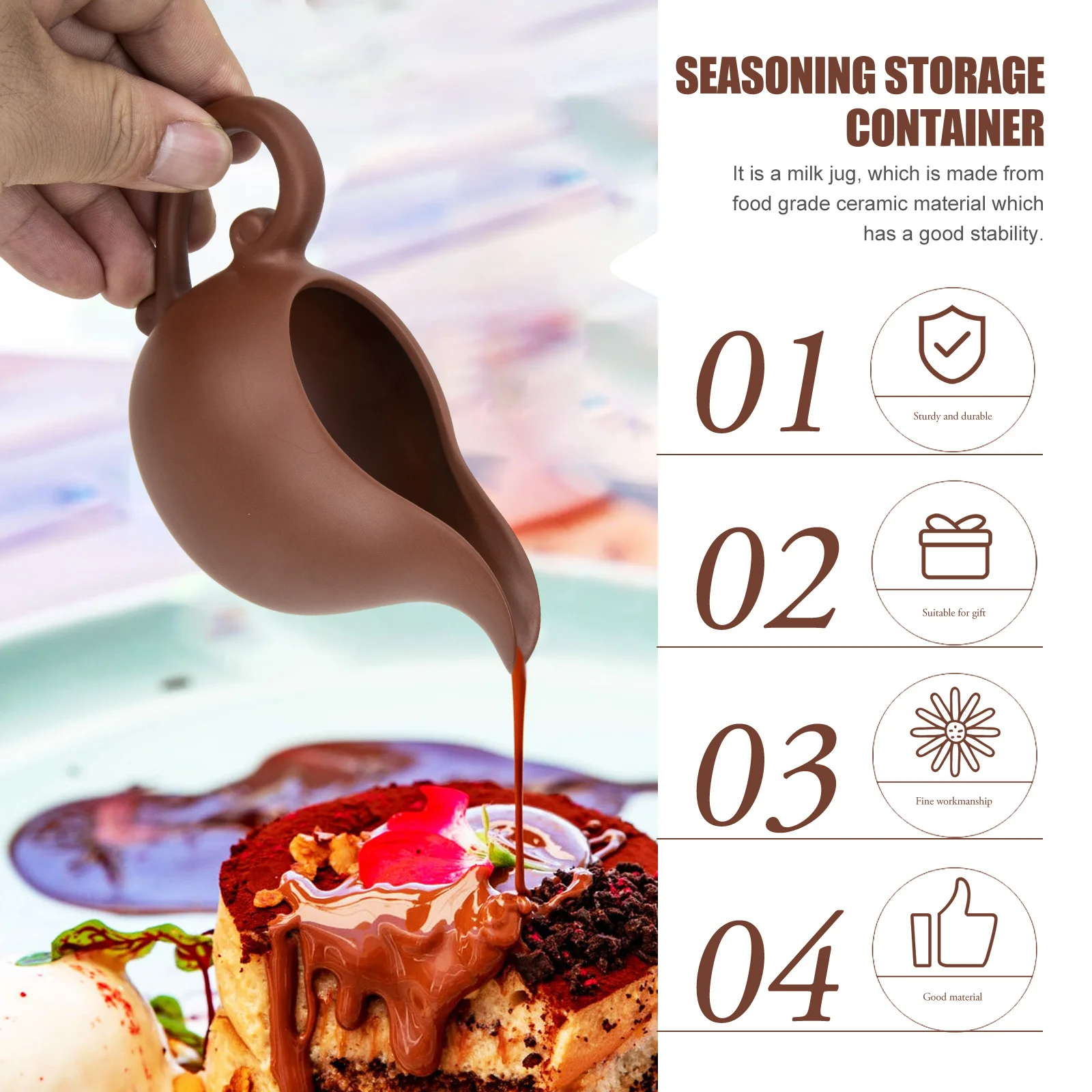 

Ceramic Milk Jug Retro Kitchen Supply Comfort Grip Handle Serving Hot Maple Syrup Salad Dressing Sauce